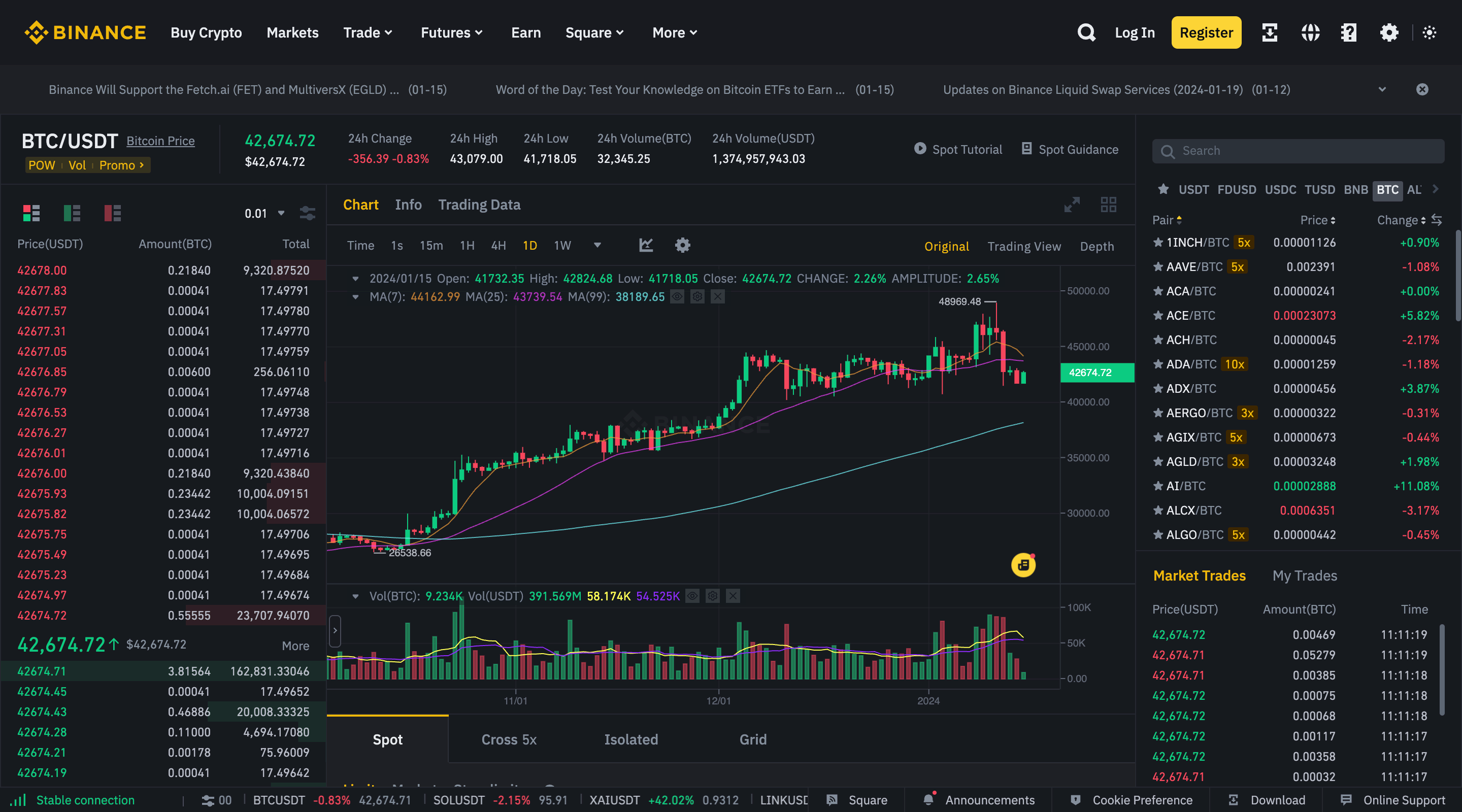 Screenshot of Binance