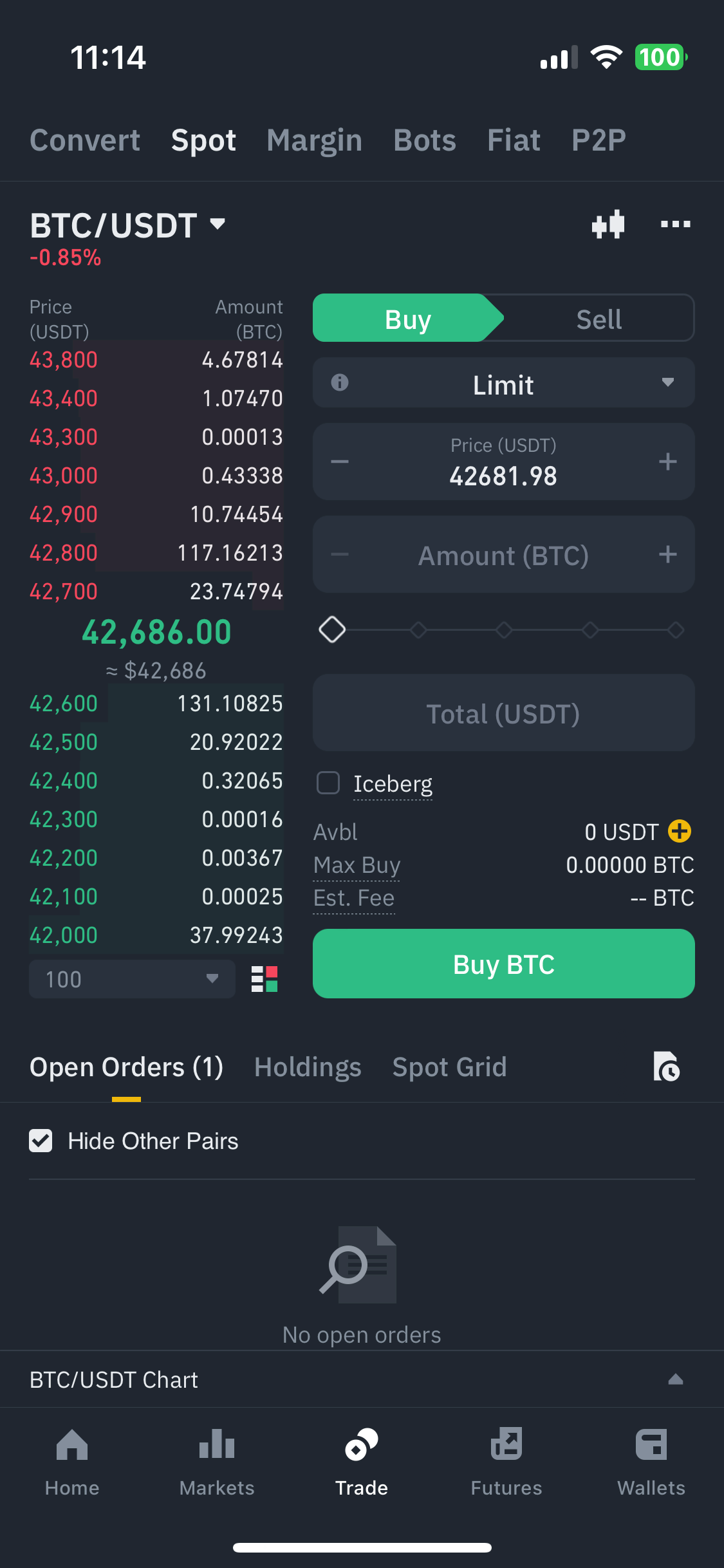 Screenshot of Binance